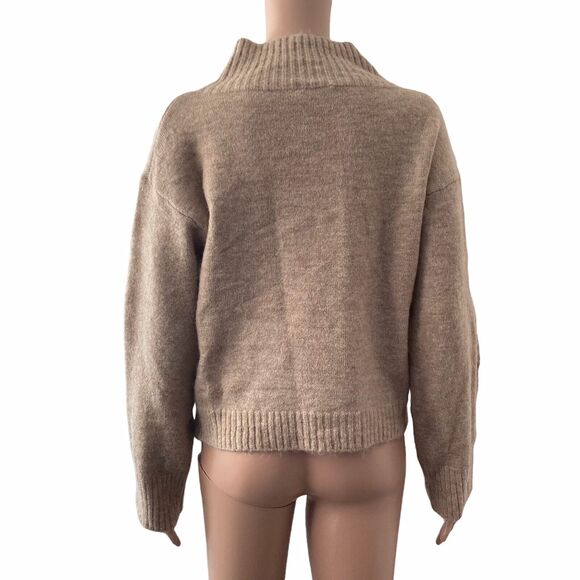 Topshop Sweater Size 0-2 Mock Neck Crop Beige Pullover Oversized - Picture 2 of 8